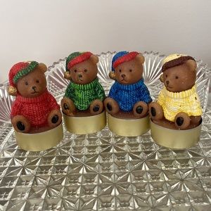 NWT Rare VTG 1980s Teddy Bear Tea Light Candles Set 4 Red Green Brown Yellow OS